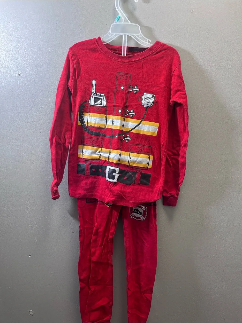 Kids Red Firefighter Pajama Set - Long Sleeve Top & Pants